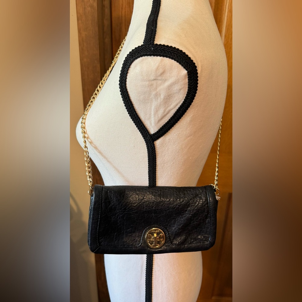 Tory Burch Black Leather Clutch with Gold Accents - Picture 2 of 16